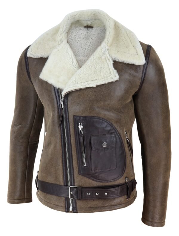 Men’s Sheepskin Shearling Jacket | Vintage Brown Leather Look