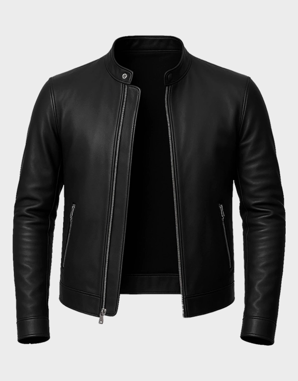 Owen Men's Black Real Leather Cafe Racer Jacket