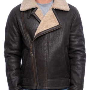 Mens Shearling Sheepskin Flying Jacket Aged Crinkle Brown
