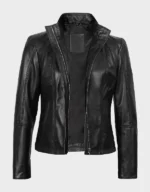 Acerra Women's Black Leather Cafe Racer Motorcycle Jacket | Leather Jackets Store