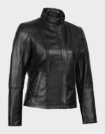Acerra Women's Black Leather Cafe Racer Motorcycle Jacket | Leather Jackets Store