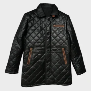 Men’s Black Quilted Sheepskin Leather Coat | Long Winter Jacket
