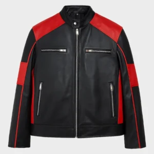 Men's Black Red Leather Biker Jacket
