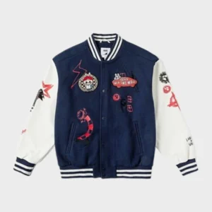Vans x THE MONSTERS Varsity Baseball Jacket – Blue & White Labubu