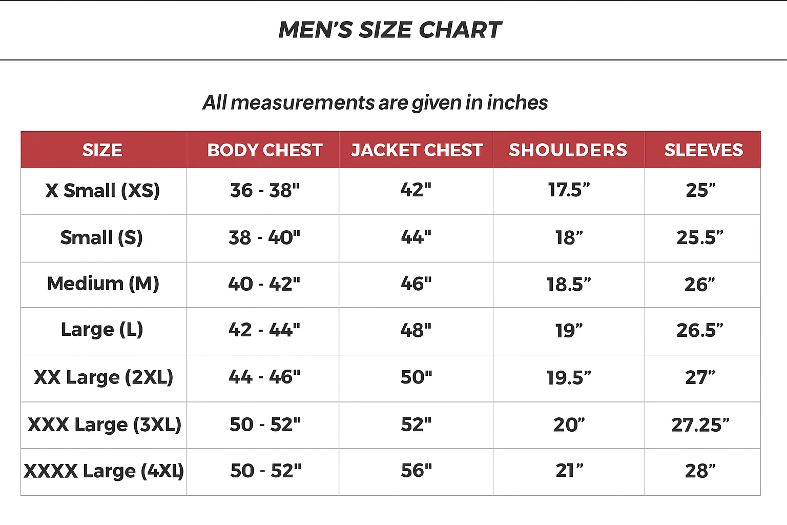 Men's Size Chart