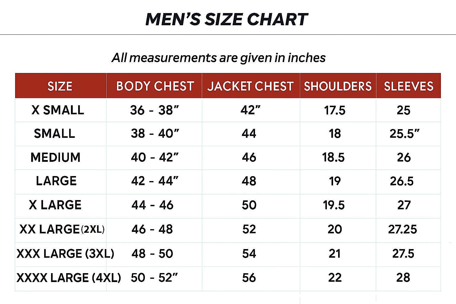 Men's Size Chart