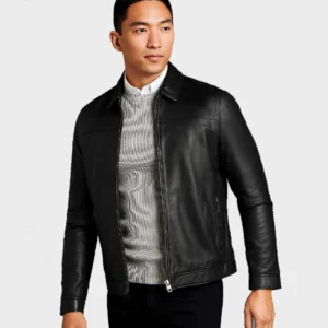 Mens NEXT Black Signature Leather Collared Jacket