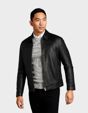 Mens NEXT Black Signature Leather Collared Jacket