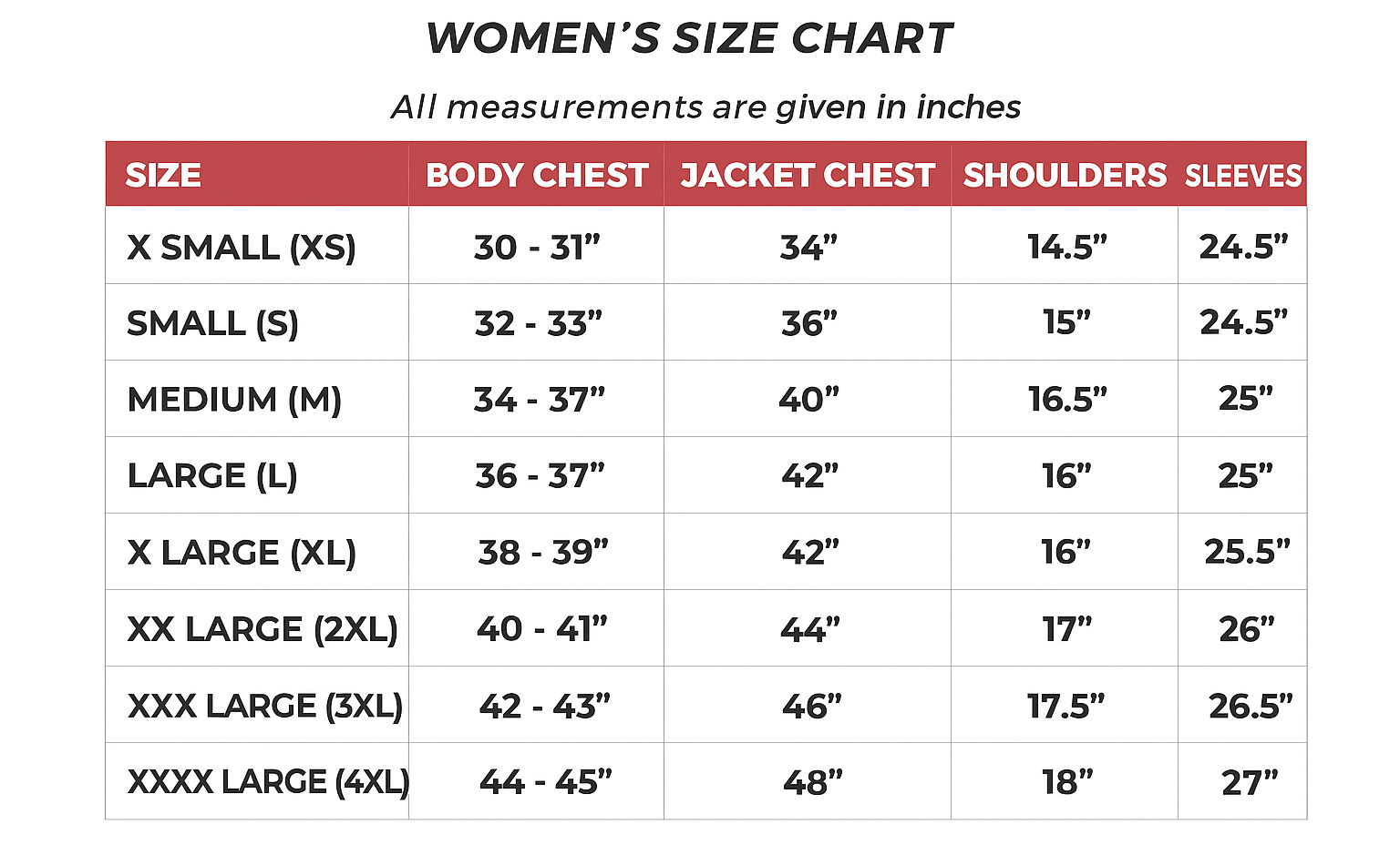 Women's Size Chart