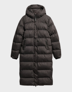 Superdry Women's Microfibre Longline Puffer Coat in Black