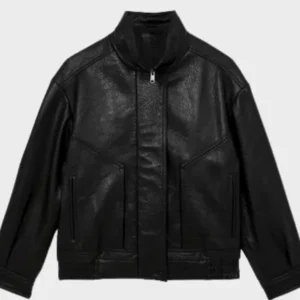 Reiss Oversize Grained-Leather Bomber Jacket in Black