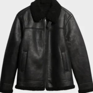 Superdry UK Men's Faux Shearling Aviator Jacket in Black