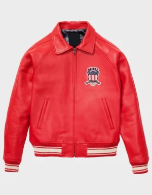 Men’s Avirex Icon Red Bomber Leather Jacket | Leather Jackets Store