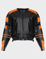 BLACK & ORANGE LEATHER RACER BOMBER JACKET 003