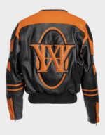 BLACK & ORANGE LEATHER RACER BOMBER JACKET 003