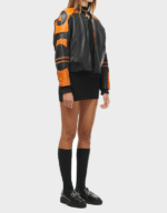 BLACK & ORANGE LEATHER RACER BOMBER JACKET 003
