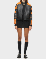 BLACK & ORANGE LEATHER RACER BOMBER JACKET 003