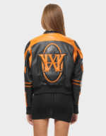 BLACK & ORANGE LEATHER RACER BOMBER JACKET 003