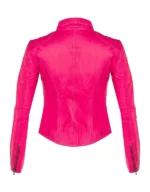 Women’s Pink Leather Biker Moto Jacket