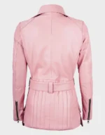Women's Pink Asymmetrical Belted Leather Jacket