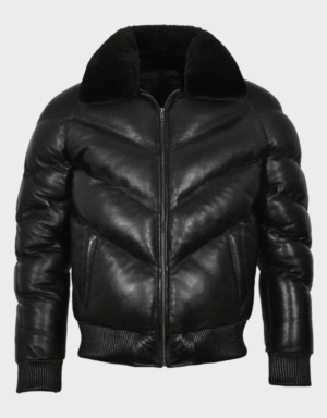 Men's Ace Puffer Leather Jacket Black Sheepskin – Warm Bomber