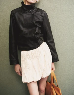 Mango High Neck Leather Jacket Women's | LJS