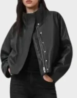 Ryder Funnel Neck Women’s Black Biker Leather Jacket