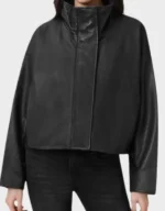 Ryder Funnel Neck Women’s Black Biker Leather Jacket