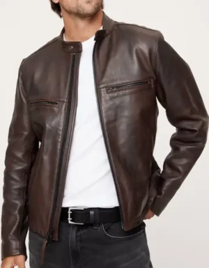 Banana Republic Men’s Brown Leather Motorcycle Biker Jacket