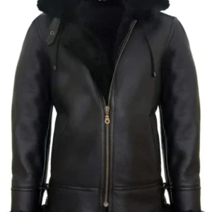 Men’s Sheepskin Hooded Bomber Jacket | Genuine Leather Aviator B3 Flying Pilot Shearling Jacket