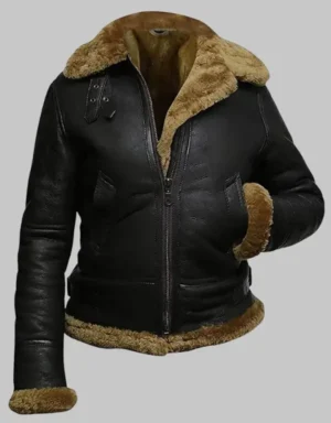 RAF B3 Fur Women's Aviator Flight Real Shearling Bomber Leather Jacket