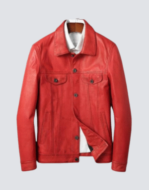 Santa-Style Red Leather Jacket for Men – Christmas Leather Coat