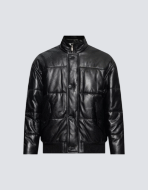 Men’s Black Sheepskin Leather Puffer Jacket