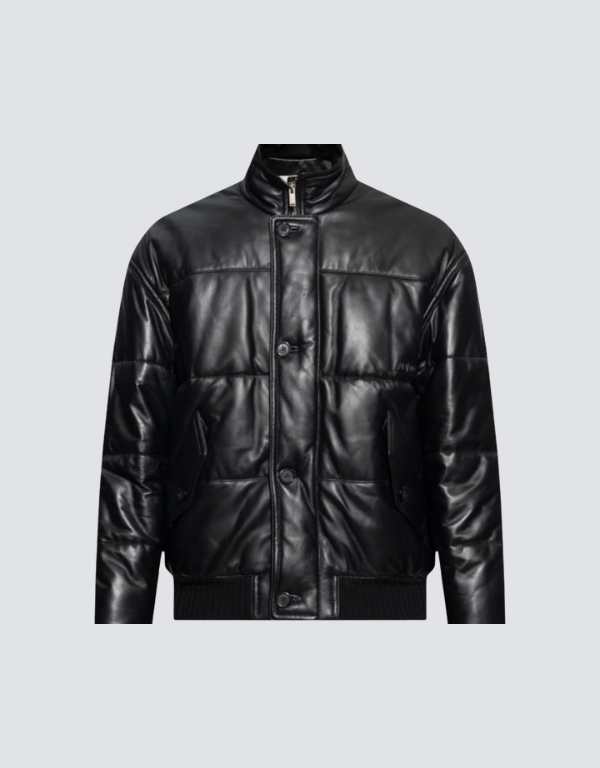Men’s Black Sheepskin Leather Puffer Jacket Men’s Black Sheepskin Leather Puffer Jacket