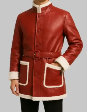 Men's Christmas Fur Santa Red Shearling Leather Coat