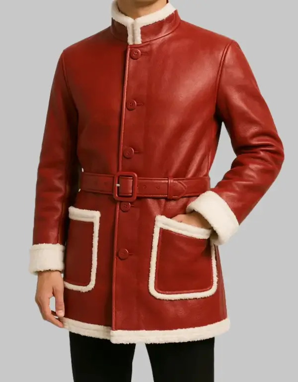 Men's Christmas Fur Santa Red Shearling Leather Coat Men's Christmas Fur Santa Red Shearling Leather Coat