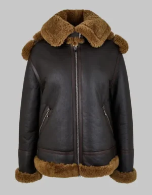 Women’s Brown Real Sheepskin Shearling Aviator Jacket