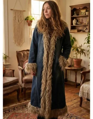 Penny Lane Denim Duster Coat – 70s Faux Shearling