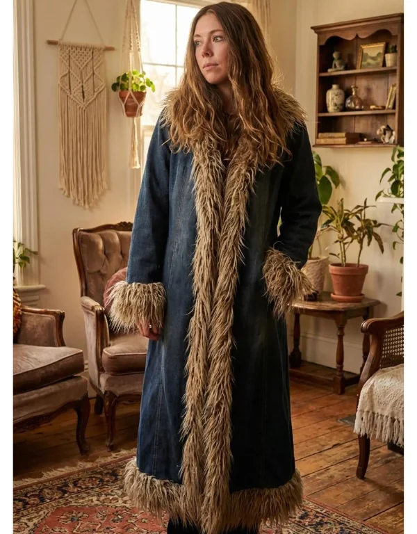 Penny Lane Denim Duster Coat – 70s Faux Shearling Penny Lane Denim Duster Coat – 70s Faux Shearling