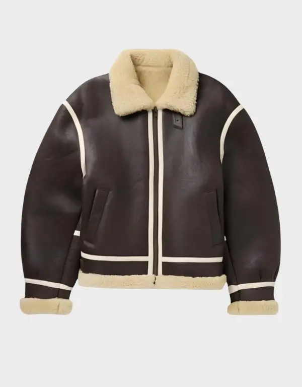 Men’s Dark Brown Leather-Trimmed Shearling Aviator Jacket Men’s Dark Brown Leather-Trimmed Shearling Aviator Jacket