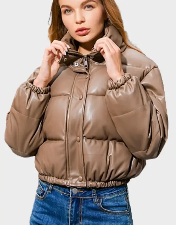 Women’s Brown Quilted Lambskin Leather Puffer Jacket Women’s Brown Quilted Lambskin Leather Puffer Jacket
