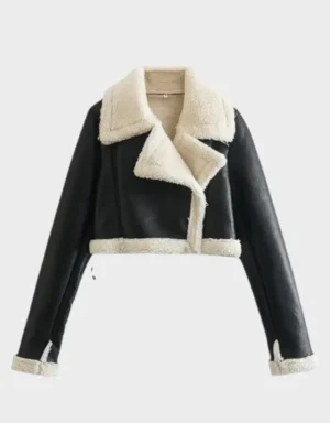 Handmade Women’s Black Sheepskin Aviator Jacket | Cropped Shearling Coat UK