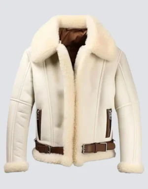 Men’s Cream Aviator B3 Bomber Sheepskin Leather Jacket