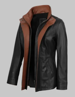 Erin Women's Wide Lapel Black Leather Jacket Leather Jackets Store UK