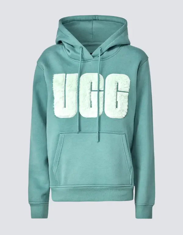 Ugg ice blue women Rey UGG fluff fuzzy large logo UGG Women's Ice Blue Rey Fuzzy Logo Hoodie