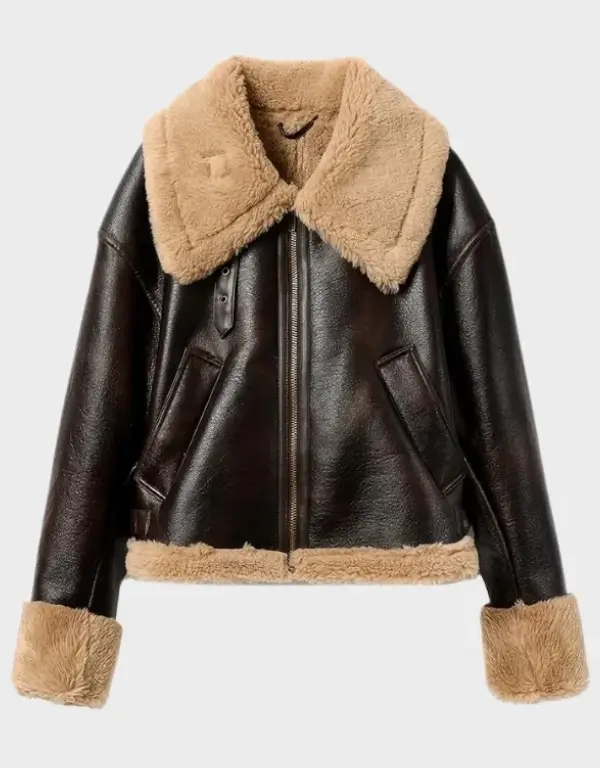 Womens Brown Shearling Lambskin Leather Jacket Handmade Winter Coat UK Women’s Brown Shearling Handmade Lambskin Leather Jacket sheepskin leather jacket